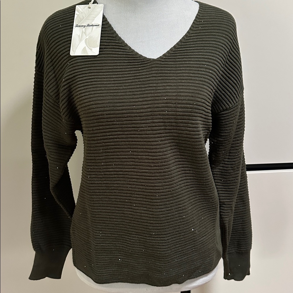NWT Tommy Bahama dark green sweater top w/ sparkles Med